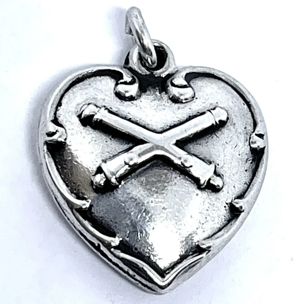US Army Artillery Military Cannon Puffy Heart Charm Sterling Silver Repousse VTG